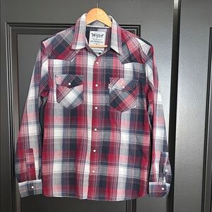 Levi's Red and Blue Plaid pearl button Shirt size medium